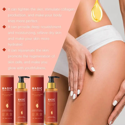 Huile corporelle raffermissante pour la réparation de la peau brillante, lisse, Anti-Cellulite, raffermissement, éclaircissement, améliore les soins de Massage hydratants secs